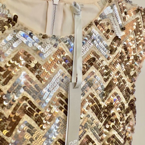 Never Worn Round Neck Beaded Gold Cocktail Dress - Picture 3 of 3